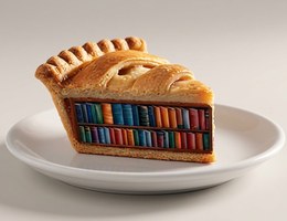 Jude's Slices mark: a slice of pie filled with books